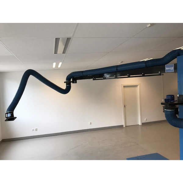 Lev-Co 29' 6" extractor arm c/w 8"diameter hose, flanged capture hood and wall bracket EX-ARM-200-9000 - main